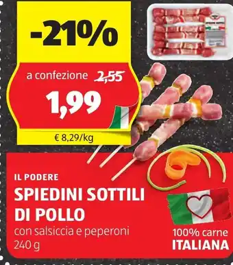 ALDI Il podere spiedini sottili di pollo offerta