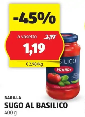 ALDI Sugo al basilico BARILLA offerta