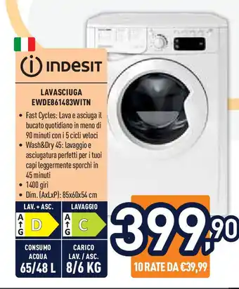 Unieuro Indesit LAVASCIUGA EWDE861483WITN offerta