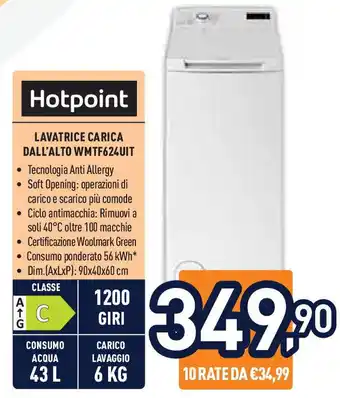 Unieuro Hotpoint LAVATRICE CARICA DALL'ALTO WMTF624UIT offerta