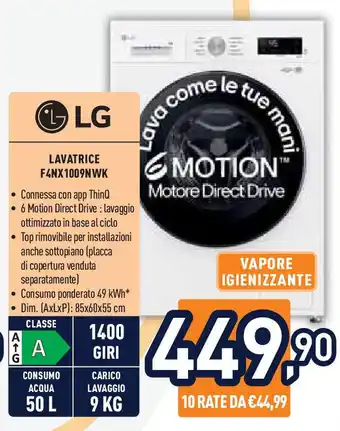 Unieuro LG LAVATRICE F4NX1009NWK offerta