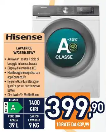 Unieuro Hisense LAVATRICE WF3S9043BW7 offerta