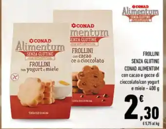 Spazio Conad Frollini senza glutine conad alimentum con cacao e gocce di cioccolato con yogurt e miele - offerta