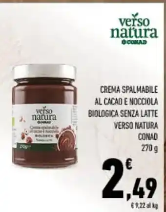 Spazio Conad Crema spalmabile al cacao e nocciola biologica senza latte verso natura conad offerta