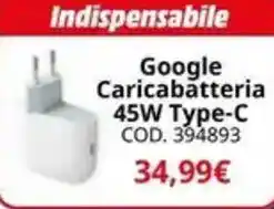 MediaWorld Google Caricabatteria 45W Type-C offerta