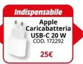 MediaWorld Apple Caricabatteria USB-C 20 W offerta