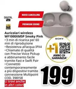 MediaWorld DIGITAL Auricolari wireless WF1000XM5P Smoky Pink SONY offerta