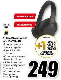 MediaWorld DIGITAL Cuffie Bluetooth WH1000XM4B offerta