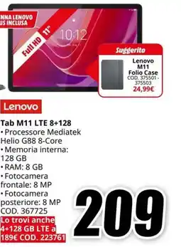 MediaWorld Lenovo Tab M11 LTE 8+128 offerta