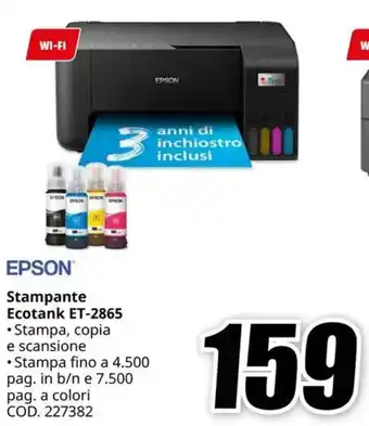 MediaWorld EPSON Stampante Ecotank ET-2865 offerta