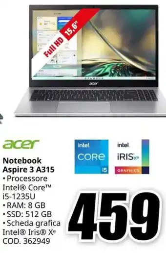 MediaWorld acer Notebook Aspire 3 A315 offerta