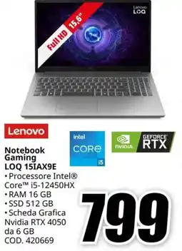 MediaWorld Lenovo Notebook Gaming LOQ 15IAX9E offerta