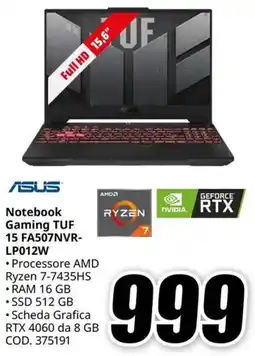 MediaWorld ASUS Notebook Gaming TUF 15 FA507NVR- LP012W offerta