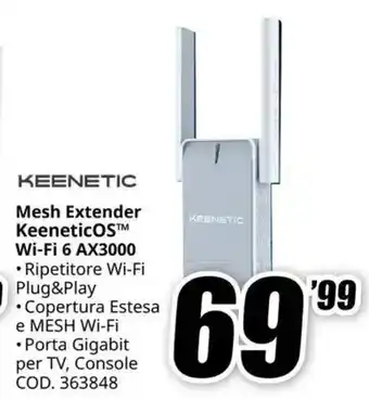 MediaWorld KEENETIC Mesh Extender Mesh Extender KeeneticOS Wi-Fi 6 AX3000 offerta