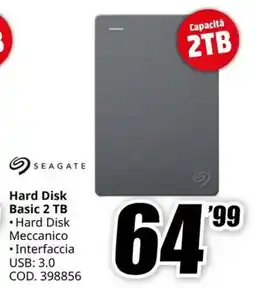 MediaWorld SEAGATE Hard Disk Basic 2 TB offerta