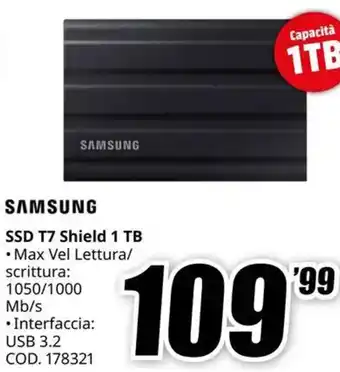 MediaWorld SAMSUNG SSD T7 Shield 1 TB offerta