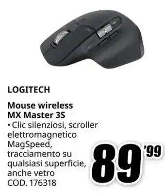 MediaWorld LOGITECH Mouse wireless MX Master 3S offerta