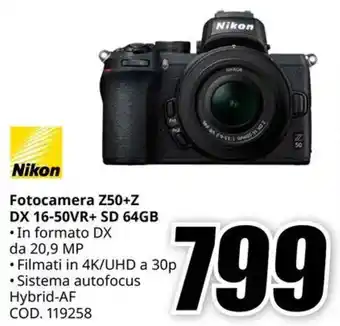 MediaWorld Nikon Fotocamera Z50+Z DX 16-50VR+ SD 64GB offerta