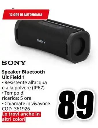 MediaWorld SONY Speaker Bluetooth Ult Field 1 offerta