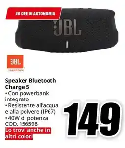 MediaWorld JBL HARMAN Speaker Bluetooth Charge 5 offerta