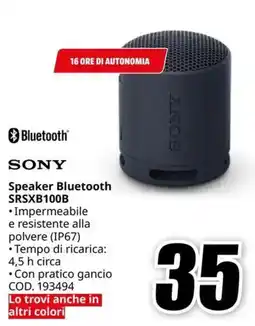 MediaWorld Bluetooth Speaker Bluetooth SRSXB100B offerta