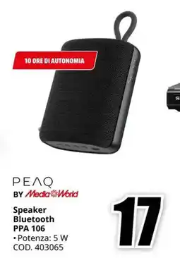 MediaWorld PEAQ BY Media World Speaker Bluetooth PPA Speaker Bluetooth PPA 106 offerta