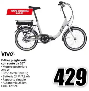 MediaWorld VIVO E-Bike pieghevole con ruote da 20" offerta