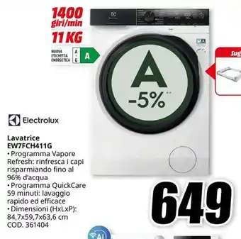 MediaWorld Electrolux Lavatrice EW7FCH411G offerta