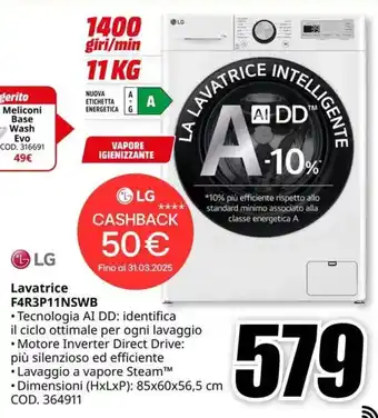 MediaWorld LG Lavatrice F4R3P11NSWB offerta