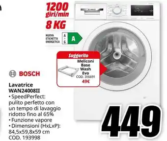 MediaWorld BOSCH Lavatrice WAN24008II offerta