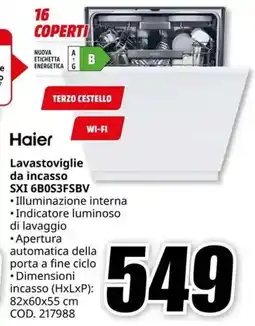 MediaWorld Haier Lavastoviglie da incasso SXI 6B0S3FSBV offerta