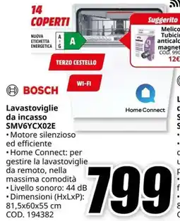 MediaWorld BOSCH Lavastoviglie da incasso SMV6YCX02E offerta