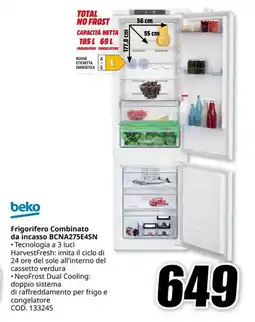 MediaWorld beko Frigorifero Combinato da incasso BCNA275E4SN offerta