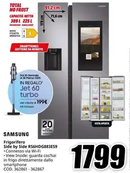 MediaWorld SAMSUNG Frigorifero Side by Side RS6HDG883ES9 offerta