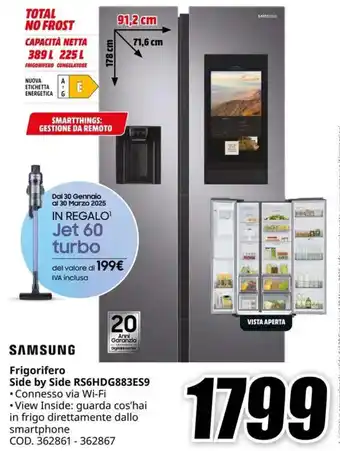 MediaWorld SAMSUNG Frigorifero Side by Side RS6HDG883ES9 offerta