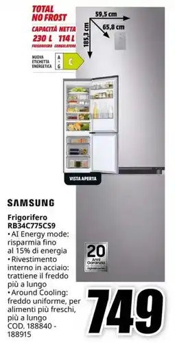 MediaWorld SAMSUNG Frigorifero RB34C775CS9 offerta