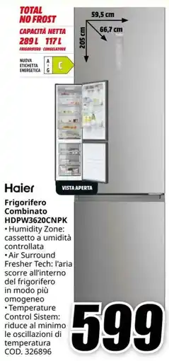 MediaWorld Haier Frigorifero Combinato HDPW3620CNPK offerta