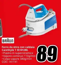 MediaWorld BRAUN Ferro da stiro con caldaia CareStyle 1 IS1012BL offerta