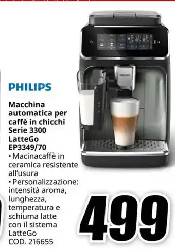 MediaWorld PHILIPS Macchina automatica per caffè in chicchi Serie 3300 LatteGo EP3349/70 offerta