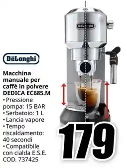 MediaWorld DeLonghi Macchina manuale per caffè in polvere DEDICA EC685.M offerta