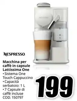 MediaWorld NESPRESSO Macchina per caffè in capsule Lattissima One offerta