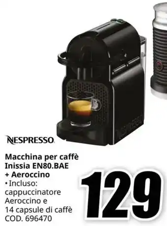 MediaWorld NESPRESSO Macchina per caffè Inissia EN80.BAE + Aeroccino offerta