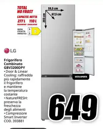 MediaWorld LG Frigorifero Combinato GBV3200DPY offerta