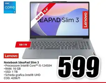 MediaWorld Notebook IdeaPad Slim 3 Lenovo offerta