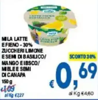 DEM Mila latte efieno-30% zuccheri limone esem di basilico/ mango eibsco/ melee semi di canapa offerta