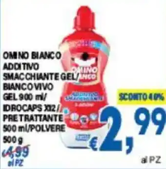 DEM Omino bianco additivo smacchiante gel/inco bianco vivo sconto 50% gel / idrocaps x12/ pretrattante/polvere offerta