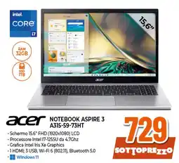 Ipercoop Acer notebook aspire 3 a315-59-73ht offerta