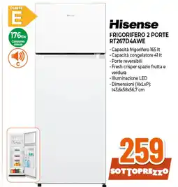 Ipercoop Hisense frigorifero 2 porte rt267d4awe offerta