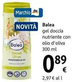 dm drogerie markt Balea gel doccia nutriente con olio d'oliva offerta