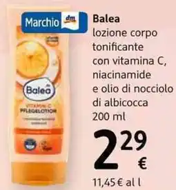 dm drogerie markt Balea lozione corpo tonificante con vitamina C, niacinamide e olio di nocciolo di albicocca offerta